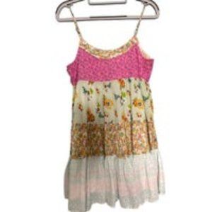 O'Neill Spaghetti Strap tiered ruffled lined floral Sundress size M pink cream